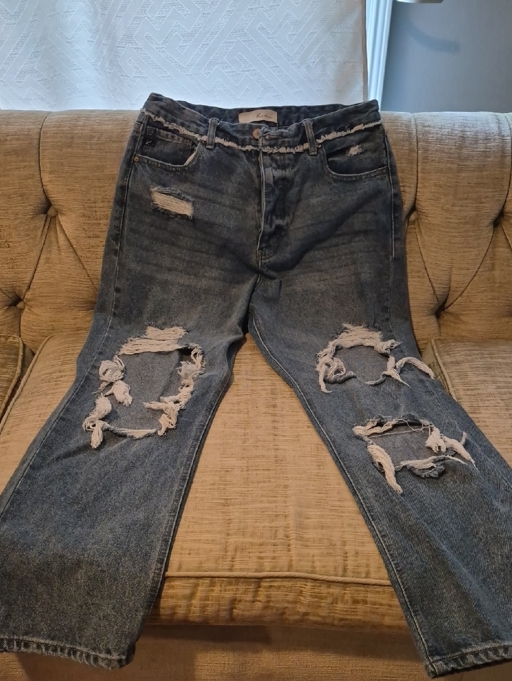 KanCan Dark Blue Distressed Wide Leg Jeans